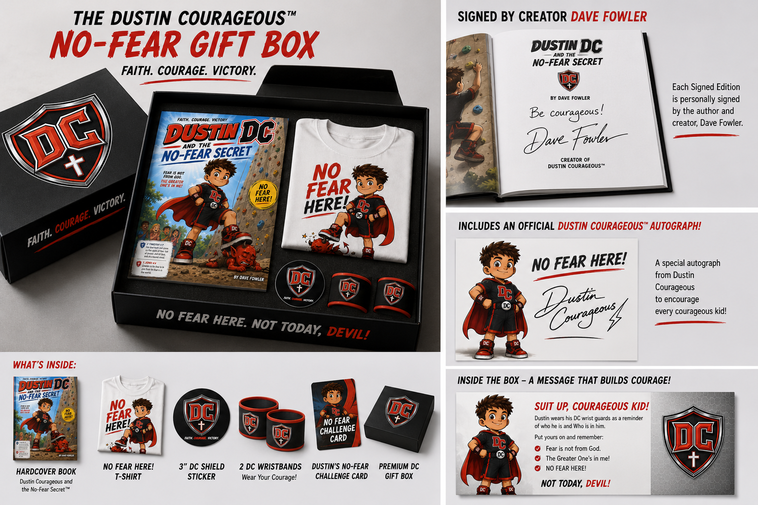 Official Dustin Courageous No-Fear Gift Box, signed edition and courage inserts