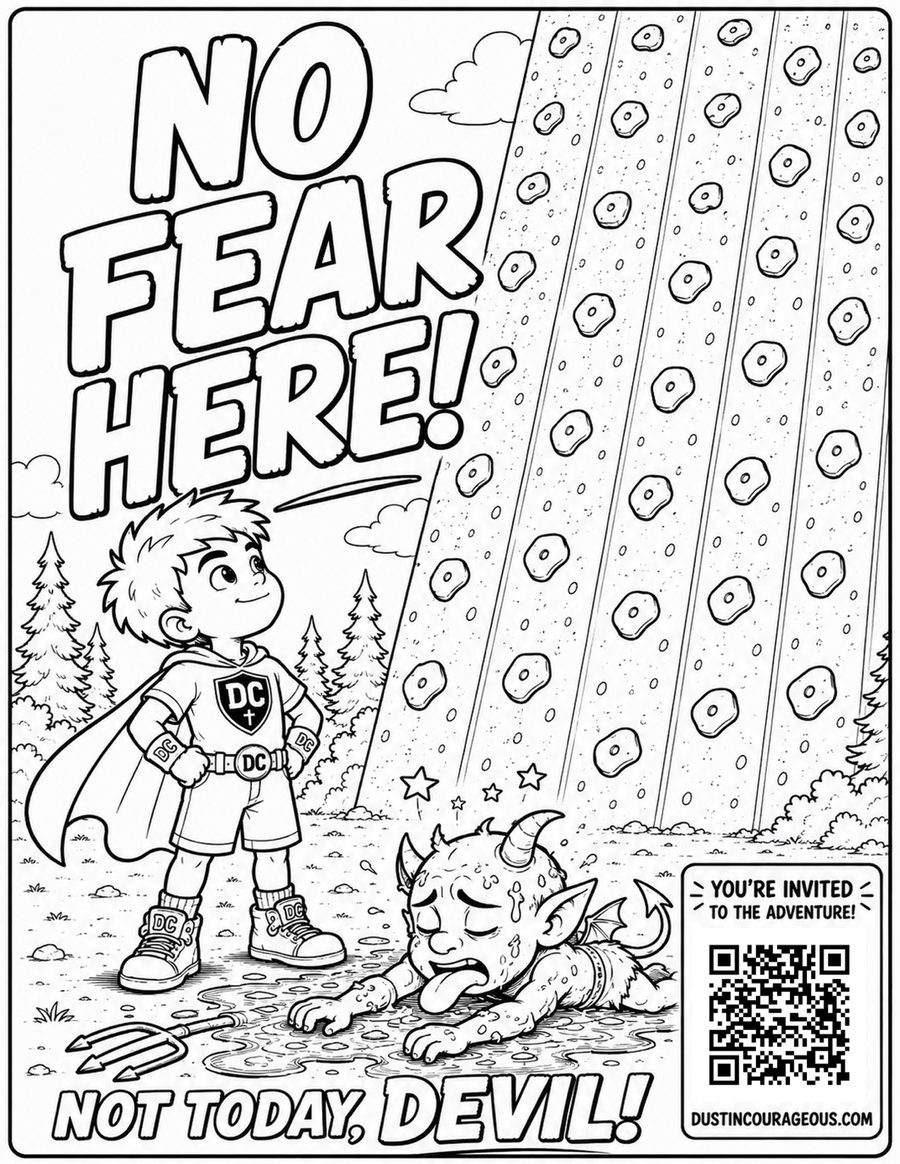 No Fear Here climbing wall printable coloring sheet